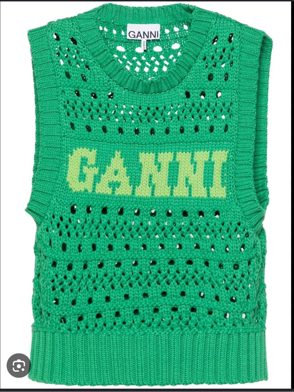 Ganni Kelly Green Crochet Logo Sweater Vest